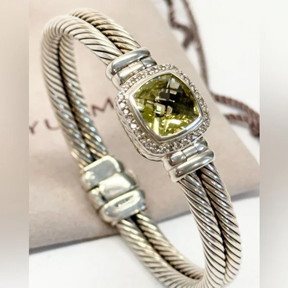 David Yurman .925 Lemon Citrine Diamond Albion Cable Bracelet - Picture 2 of 10